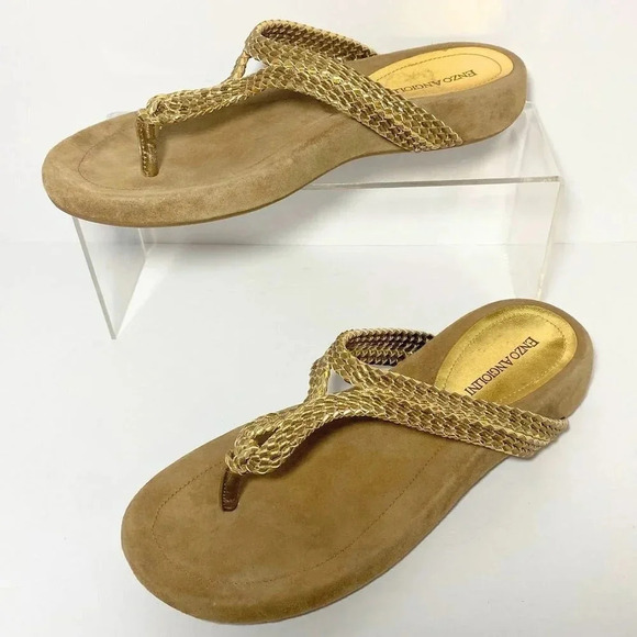 Enzo Angiolini Metallic Gold Leather Braided Suede Sandals size 6 - Picture 5 of 6